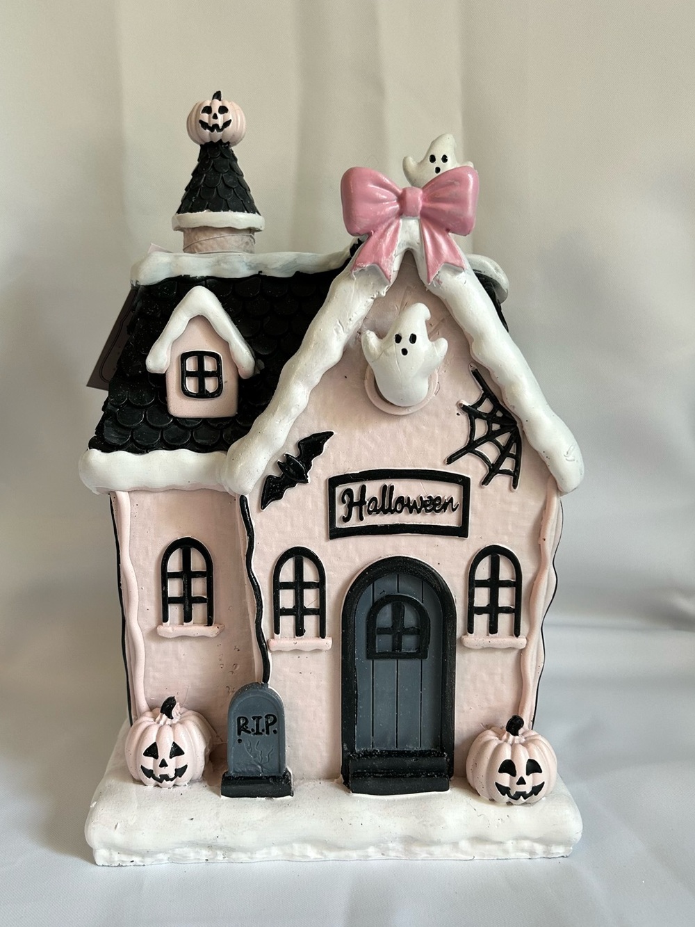 Pink and Black Halloween Haunted House Tabletop Decor 11.5” Tall NWT